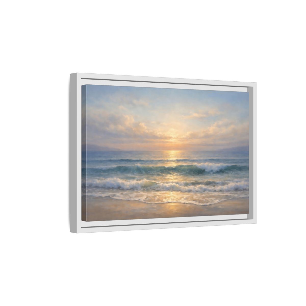 Side Mockup 4. Nature Ocean Sunset Golden Seascape shown as stretched canvas wall art