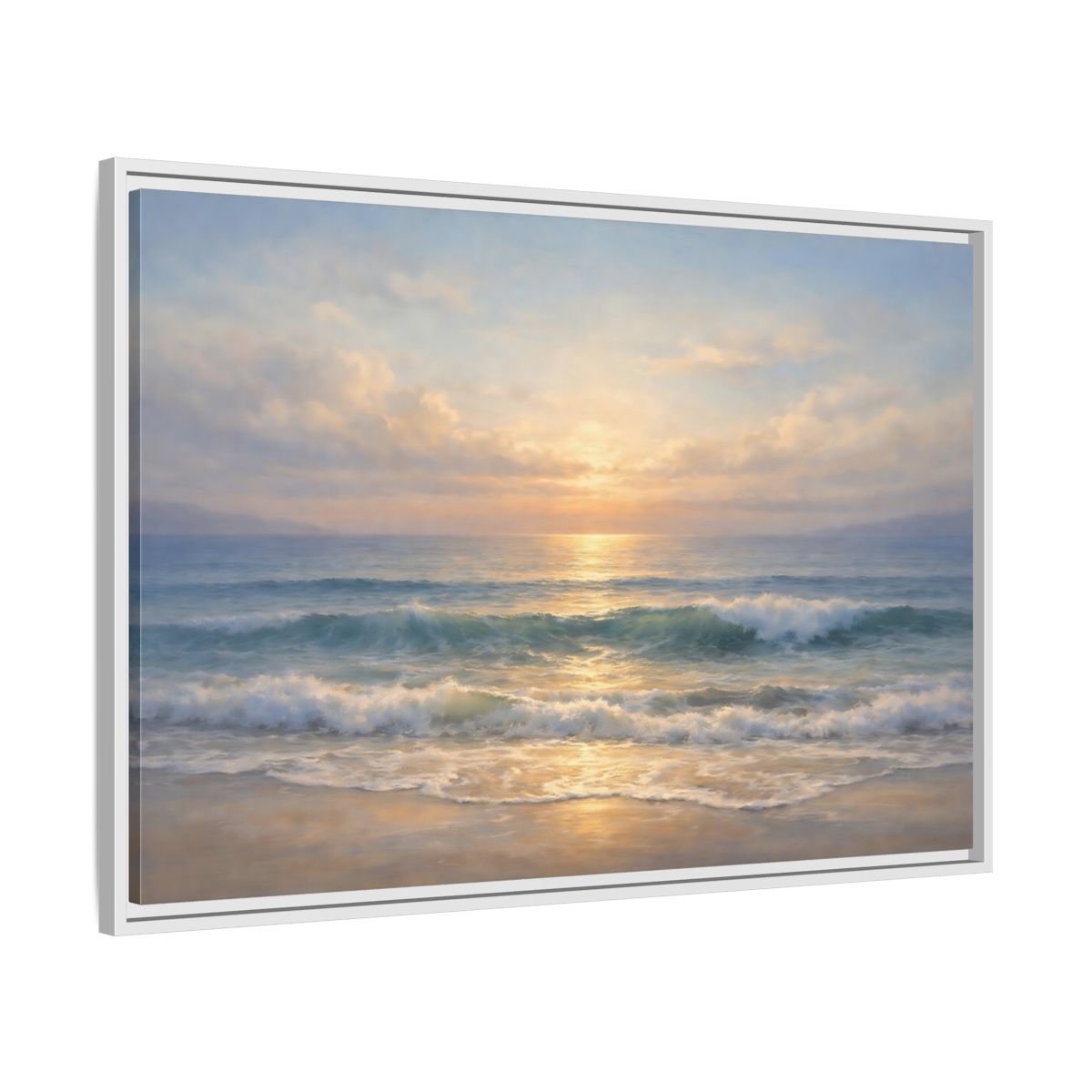 Side Mockup 8. Nature Ocean Sunset Golden Seascape shown as stretched canvas wall art