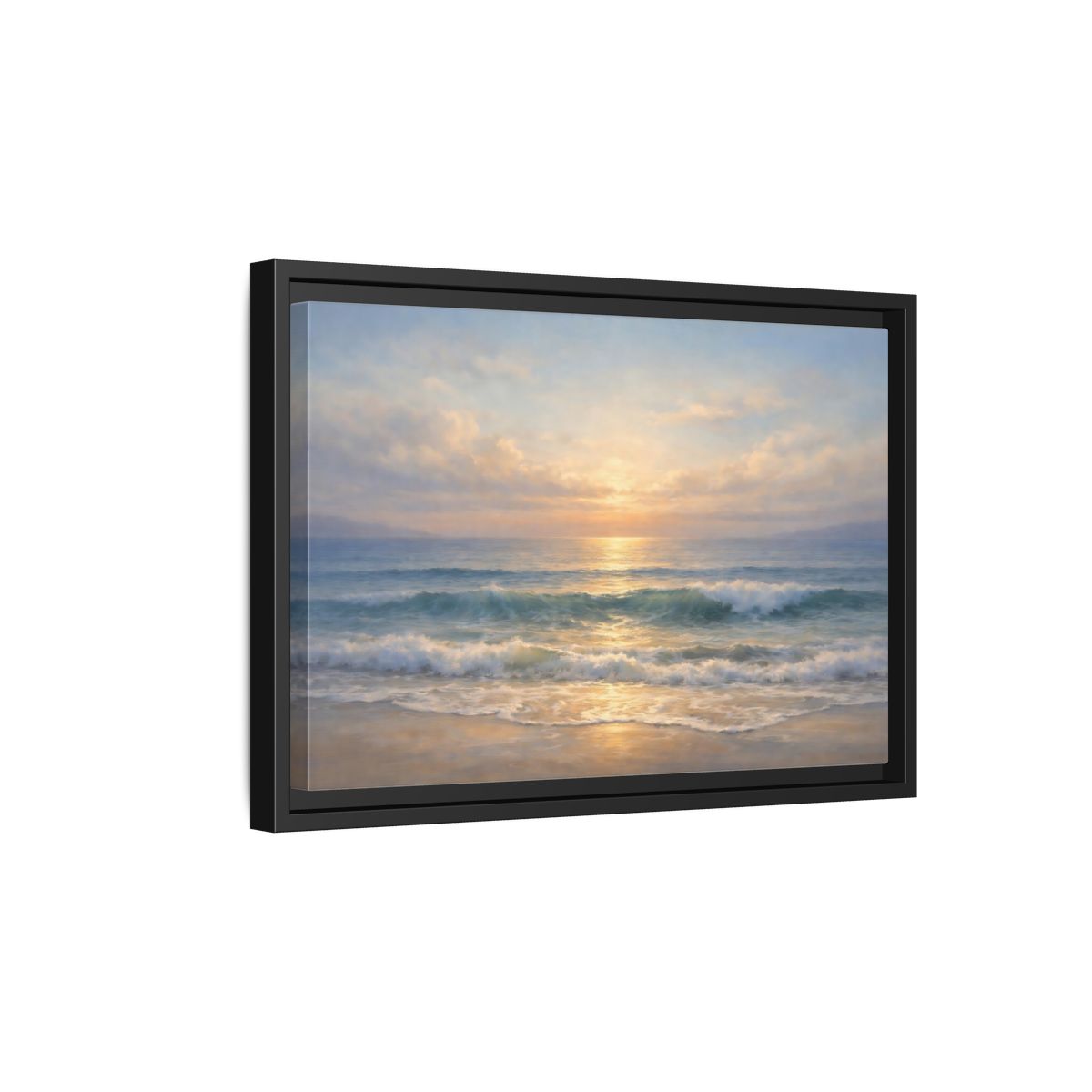 Side Mockup 6. Nature Ocean Sunset Golden Seascape shown as stretched canvas wall art