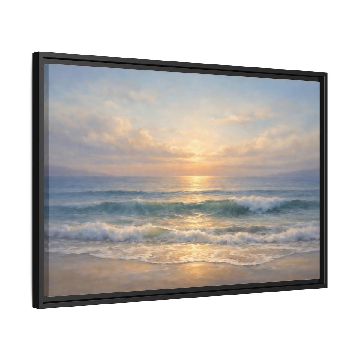 Side Mockup 14. Nature Ocean Sunset Golden Seascape shown as stretched canvas wall art