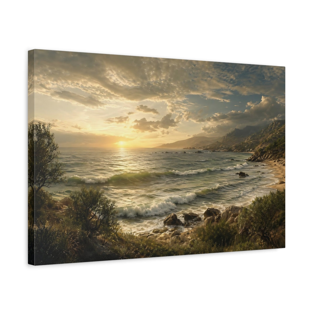 Side Mockup 3. Nature Ocean Sunset Ocean Sunset Landscape shown as stretched canvas wall art