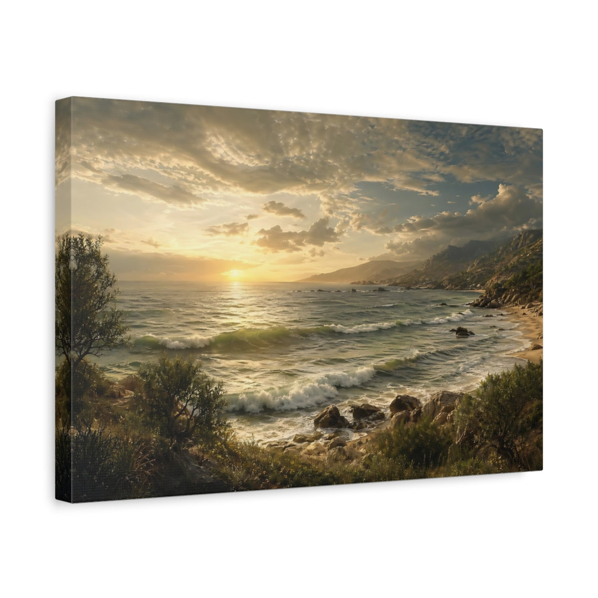 Side Mockup 4. Nature Ocean Sunset Ocean Sunset Landscape shown as stretched canvas wall art
