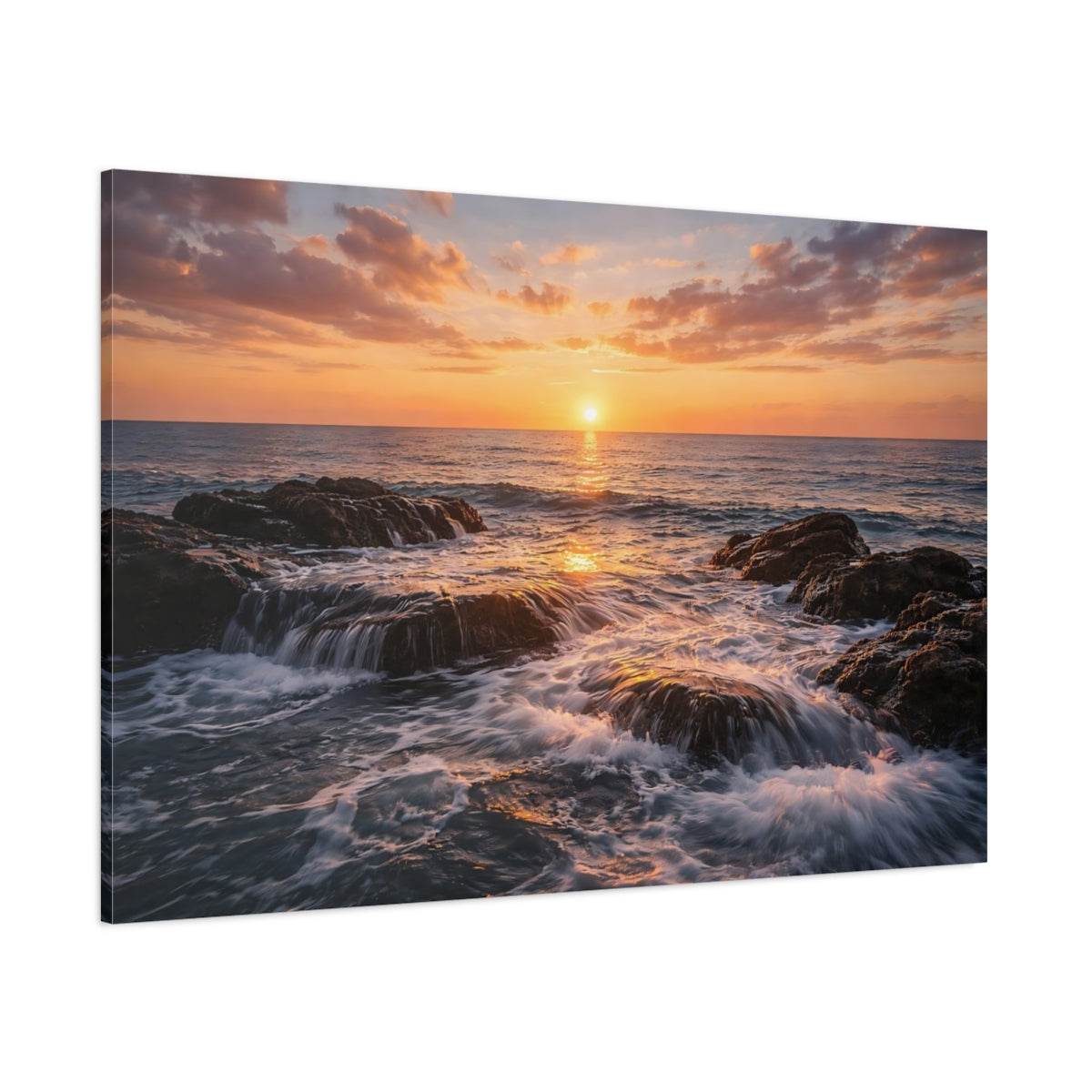 Nature Ocean Sunset Ocean Sunset shown as stretched canvas wall art