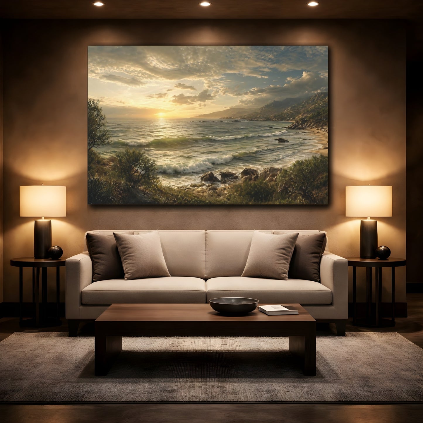 Mockup 2. Nature Ocean Sunset Ocean Sunset Landscape shown as stretched canvas wall art