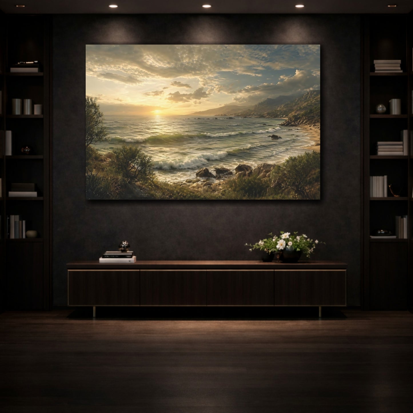 Mockup 3. Nature Ocean Sunset Ocean Sunset Landscape shown as stretched canvas wall art