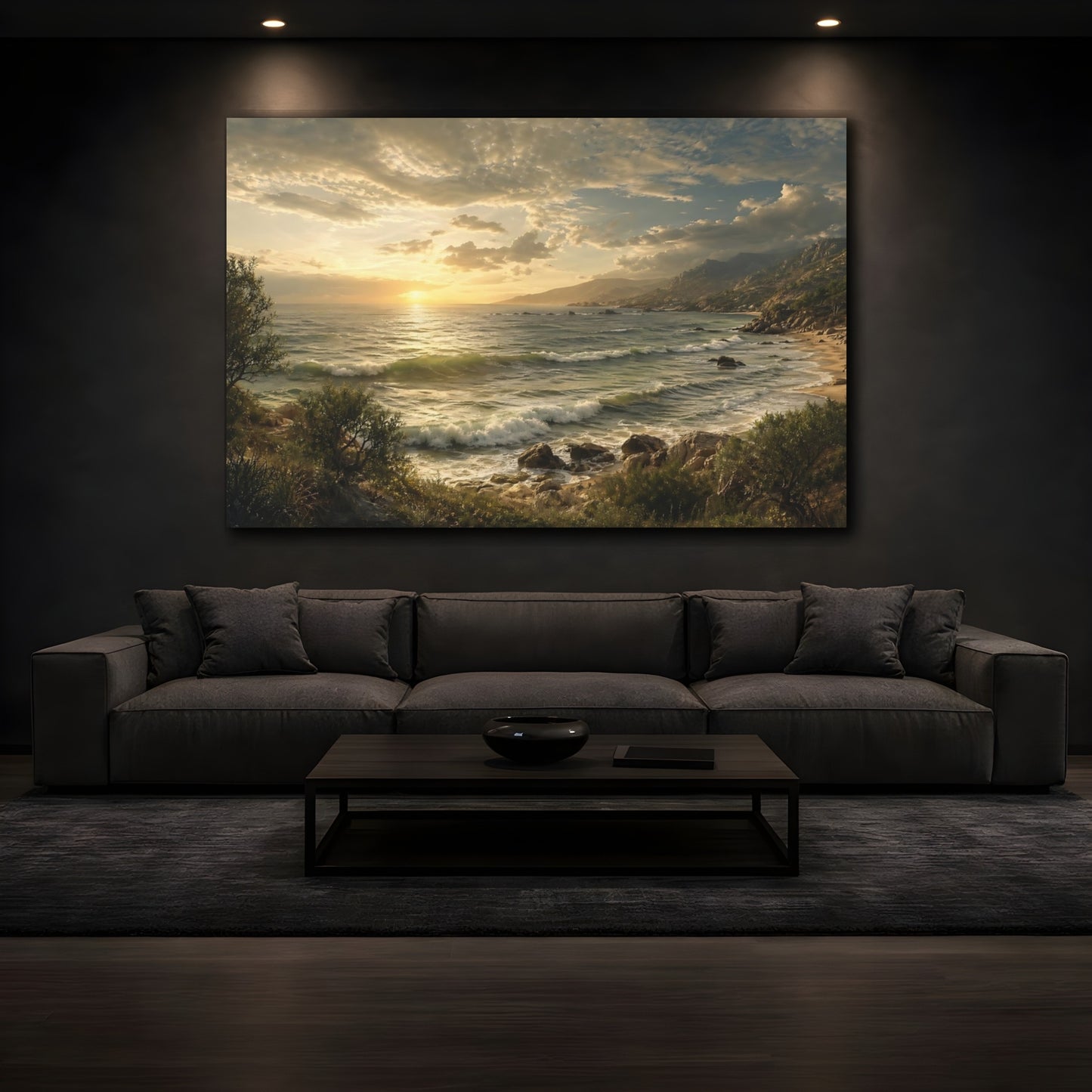 Mockup 4. Nature Ocean Sunset Ocean Sunset Landscape shown as stretched canvas wall art