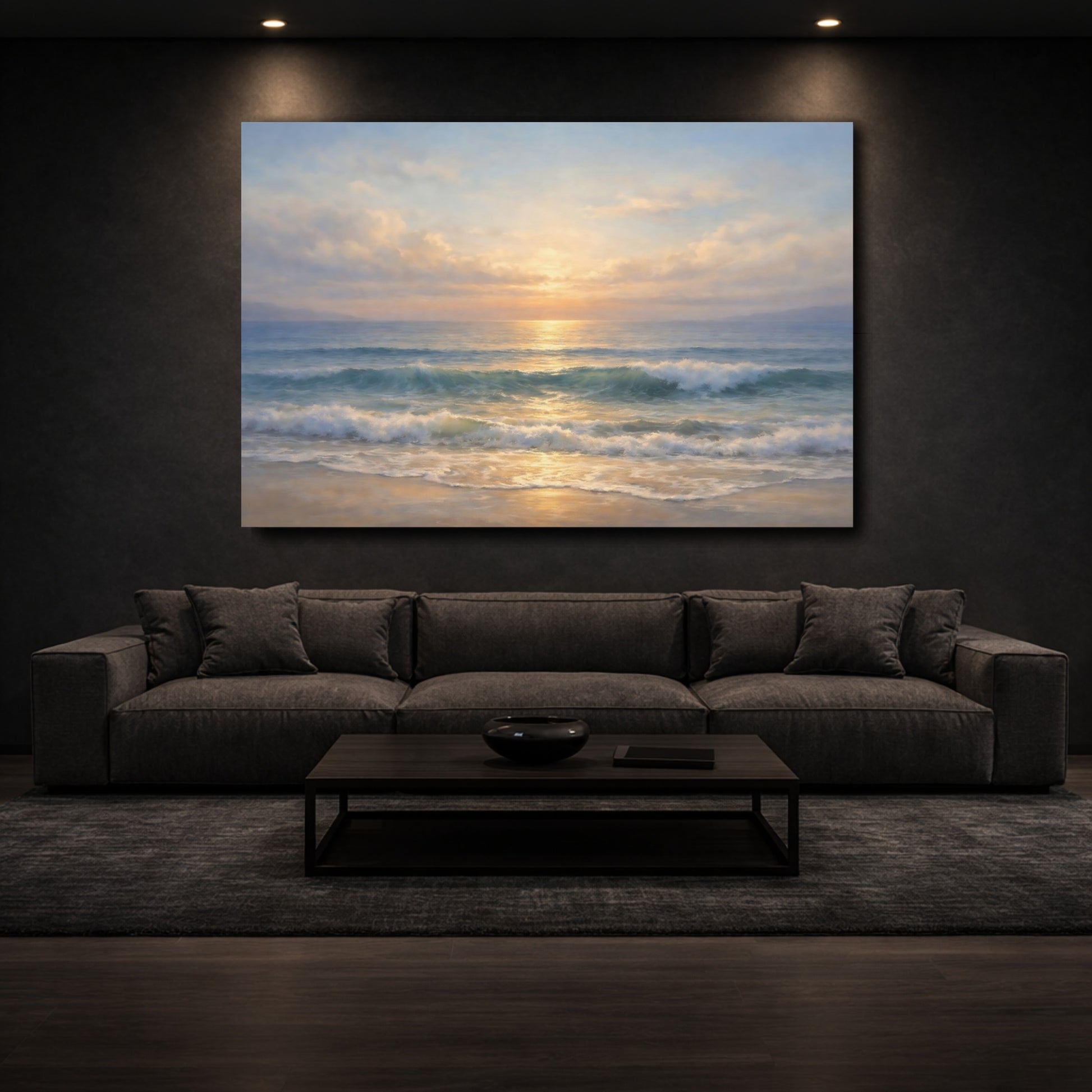 Mockup 2. Nature Ocean Sunset Ocean Sunset shown as stretched canvas wall art