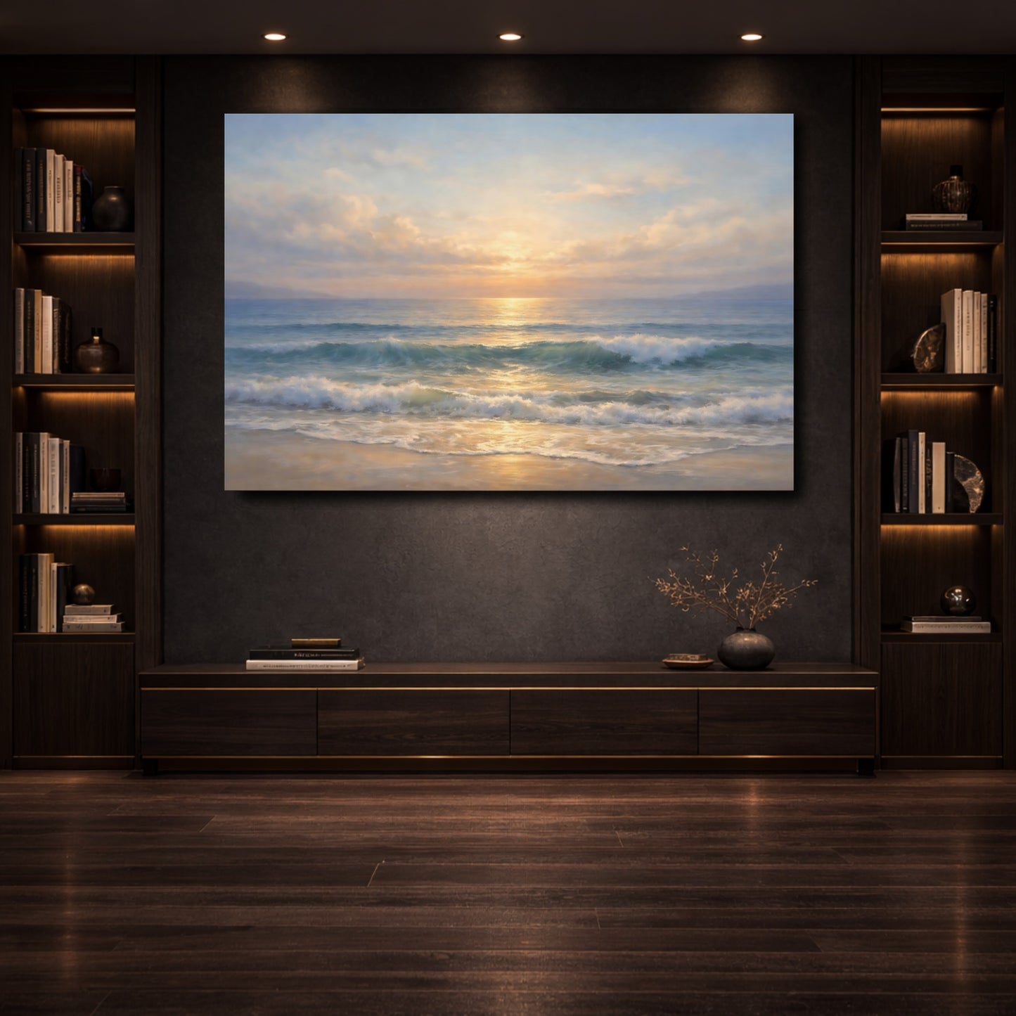 Mockup 3. Nature Ocean Sunset Ocean Sunset shown as stretched canvas wall art