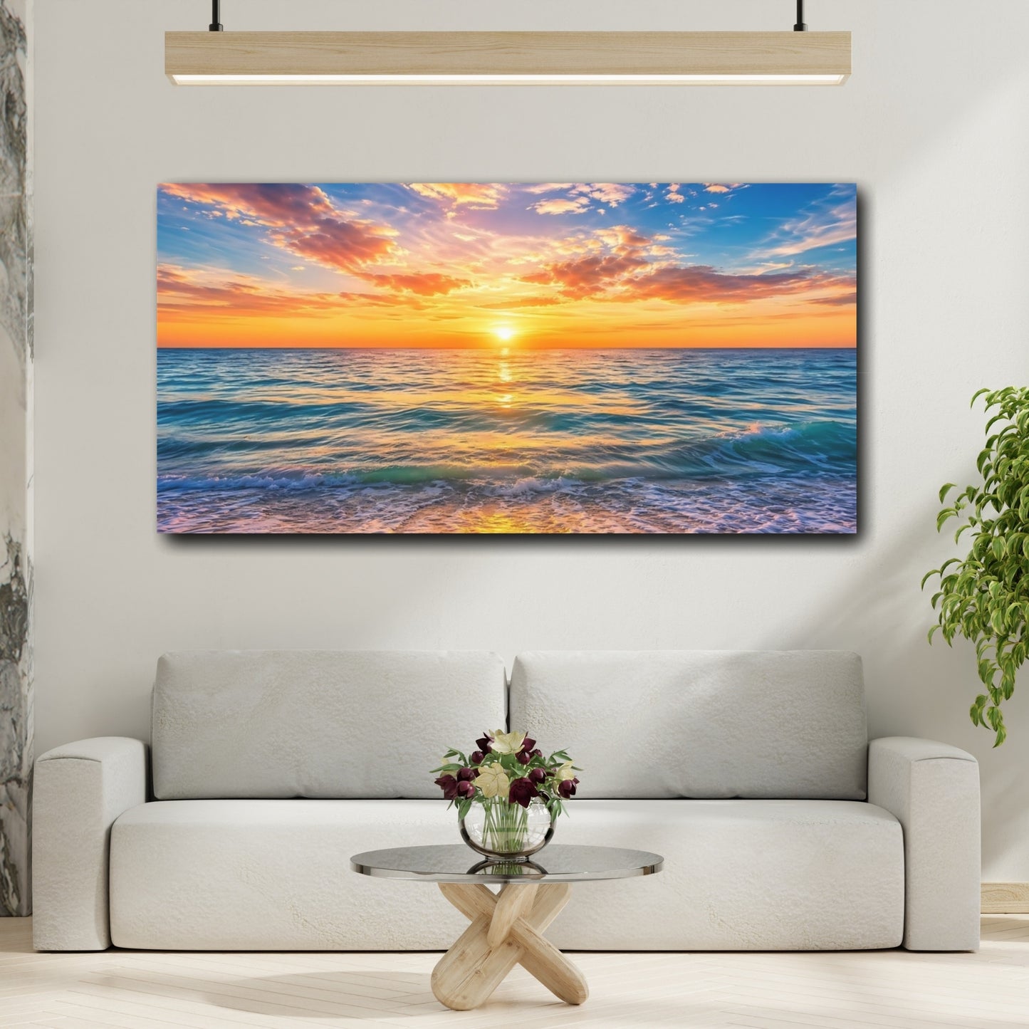 Mockup 3. Nature Ocean Sunset Ocean Sunset shown as stretched canvas wall art
