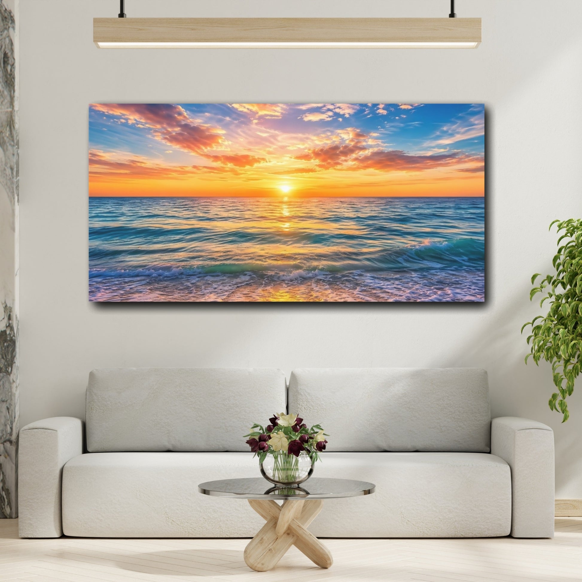 Mockup 3. Nature Ocean Sunset Ocean Sunset shown as stretched canvas wall art