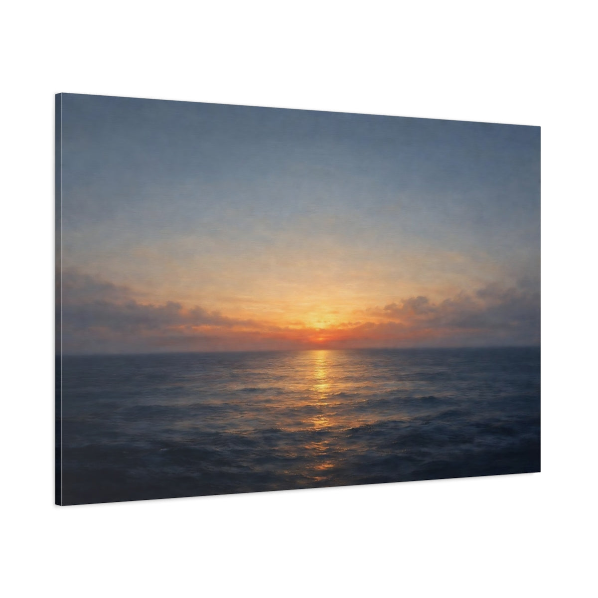 Main Mockup. Nature Ocean Sunset Orange And Blue shown as stretched canvas wall art