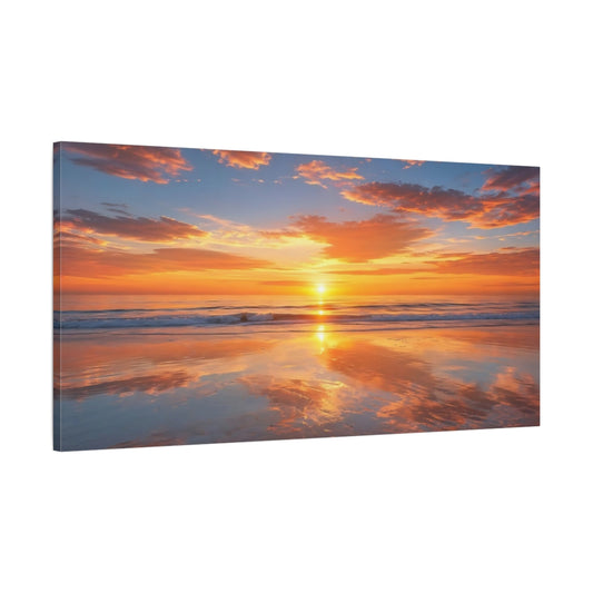 Main Mockup. Nature Ocean Sunset Orange And Blue shown as stretched canvas wall art