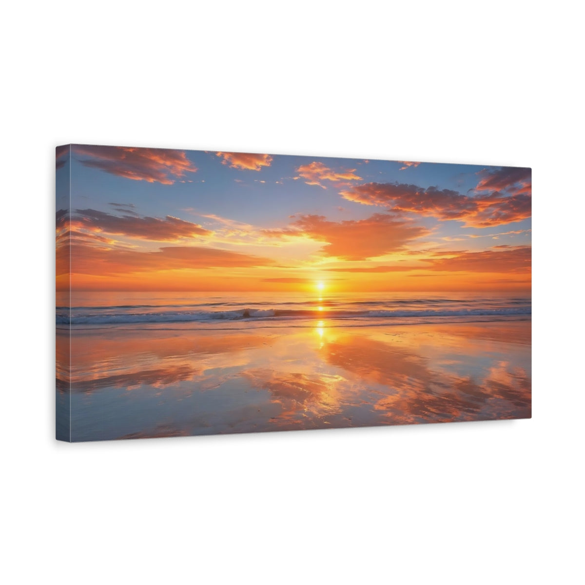 Side Mockup 3. Nature Ocean Sunset Orange And Blue shown as stretched canvas wall art