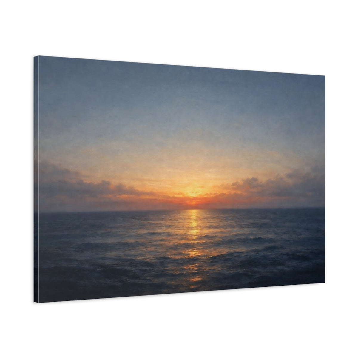 Side Mockup 1. Nature Ocean Sunset Orange And Blue shown as stretched canvas wall art