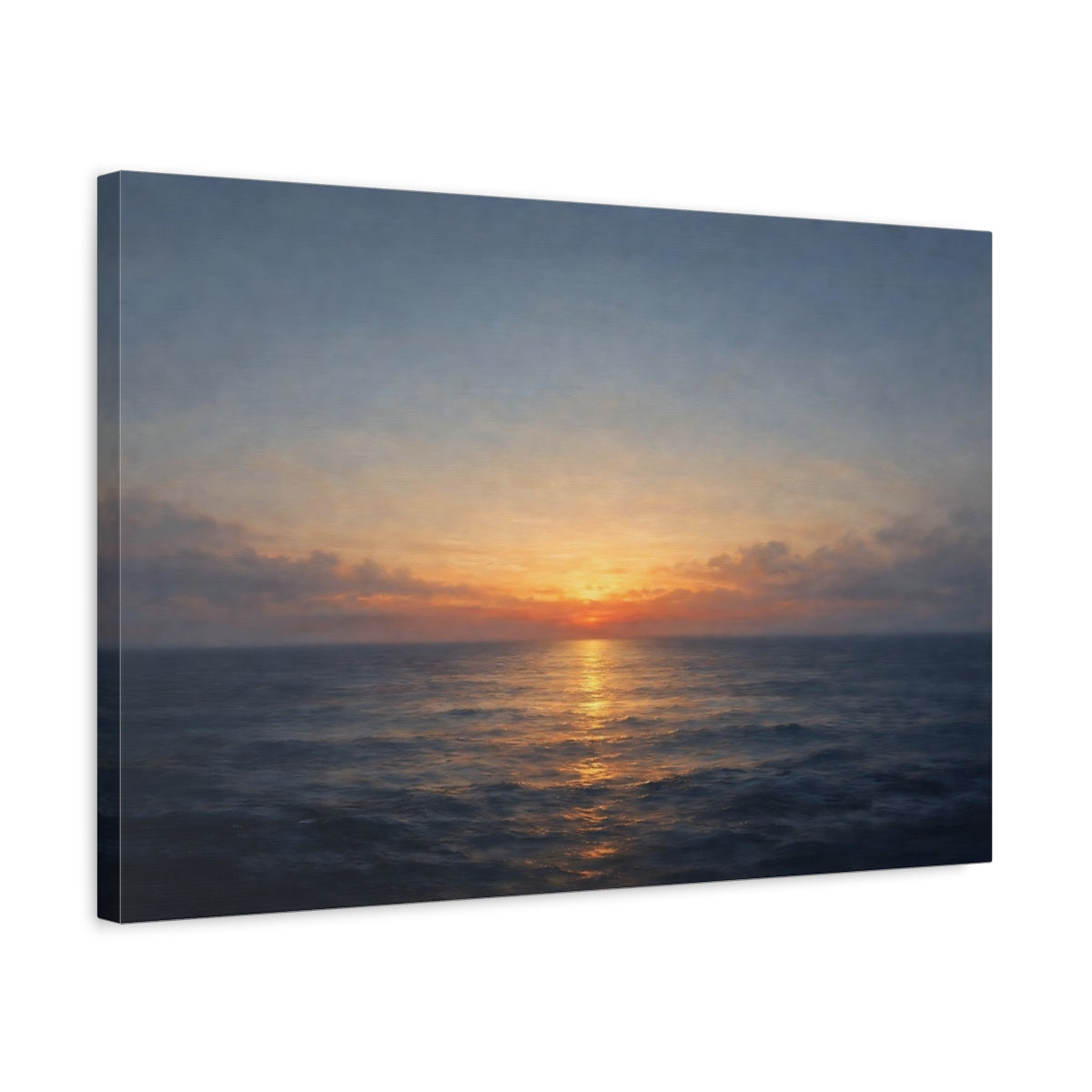 Side Mockup 3. Nature Ocean Sunset Orange And Blue shown as stretched canvas wall art