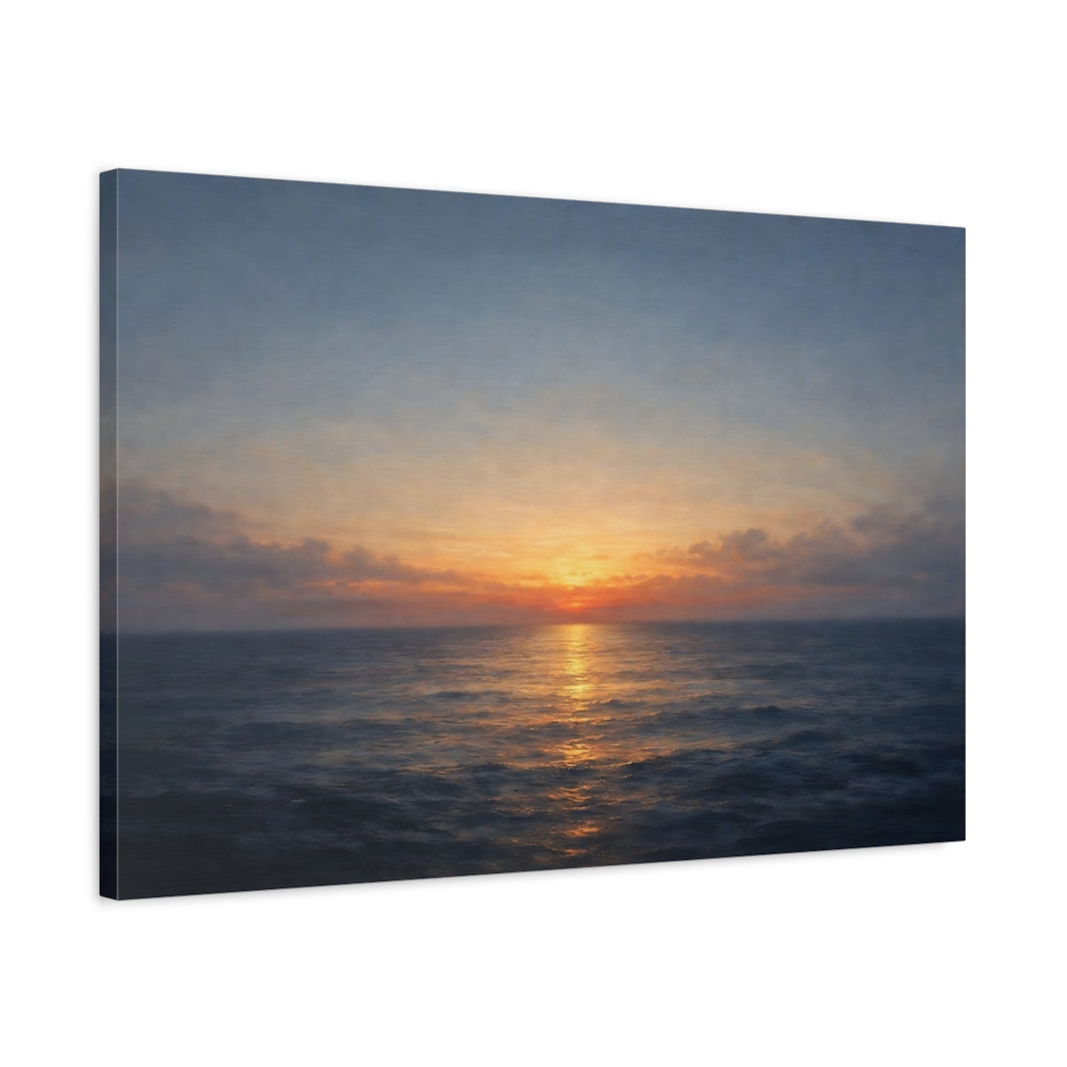 Side Mockup 2. Nature Ocean Sunset Orange And Blue shown as stretched canvas wall art