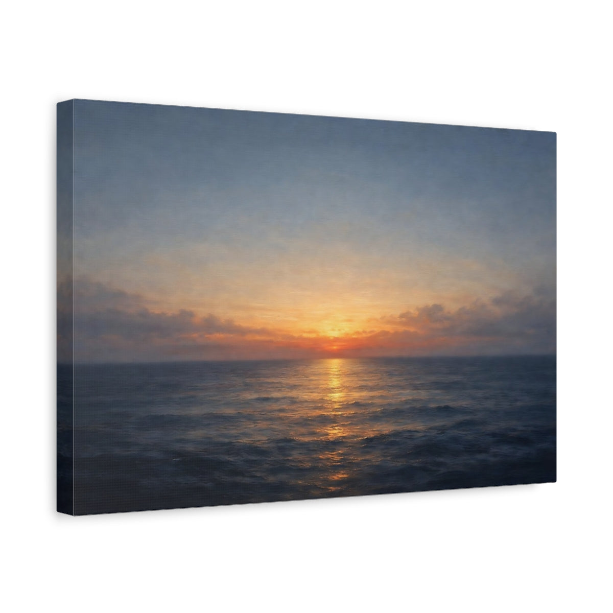 Side Mockup 4. Nature Ocean Sunset Orange And Blue shown as stretched canvas wall art
