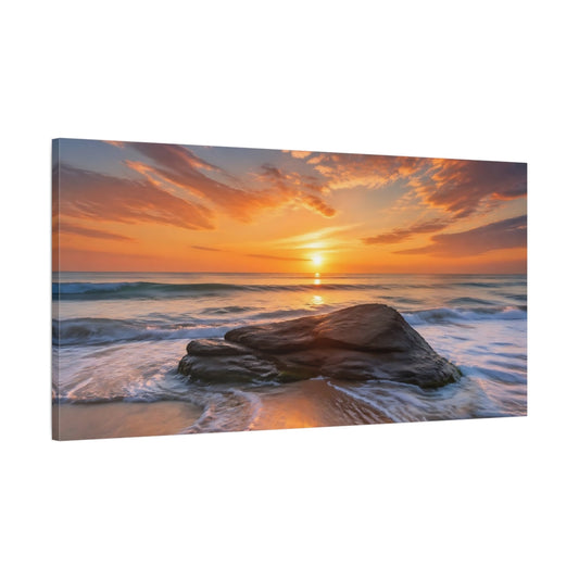 Main Mockup. Nature Ocean Sunset Orange And Blue Sunset shown as stretched canvas wall art