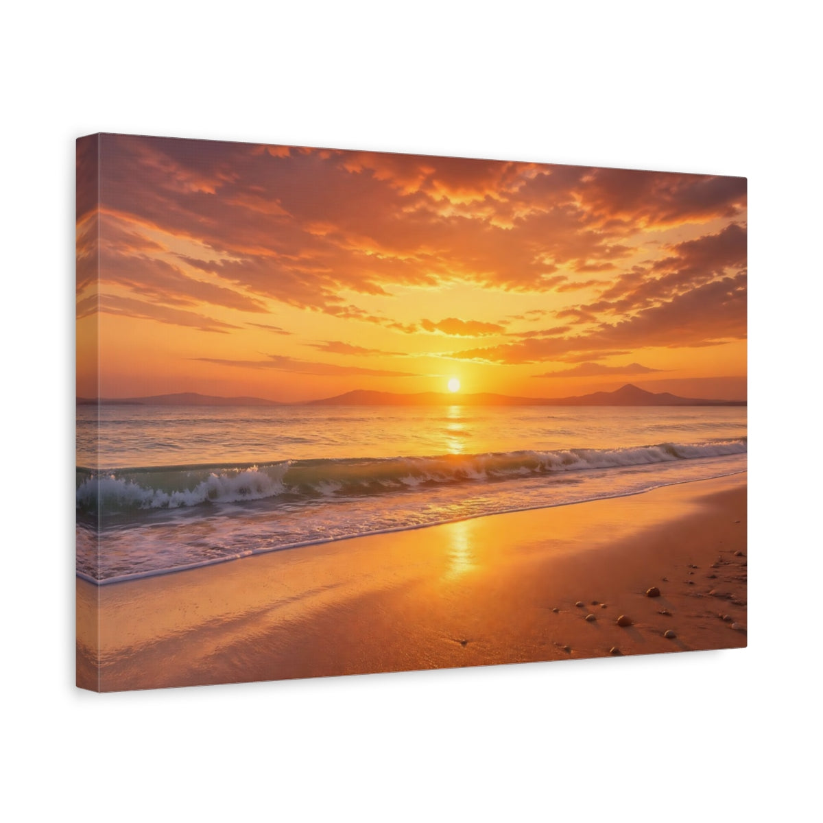Side Mockup 4. Nature Ocean Sunset Orange And Gold shown as stretched canvas wall art