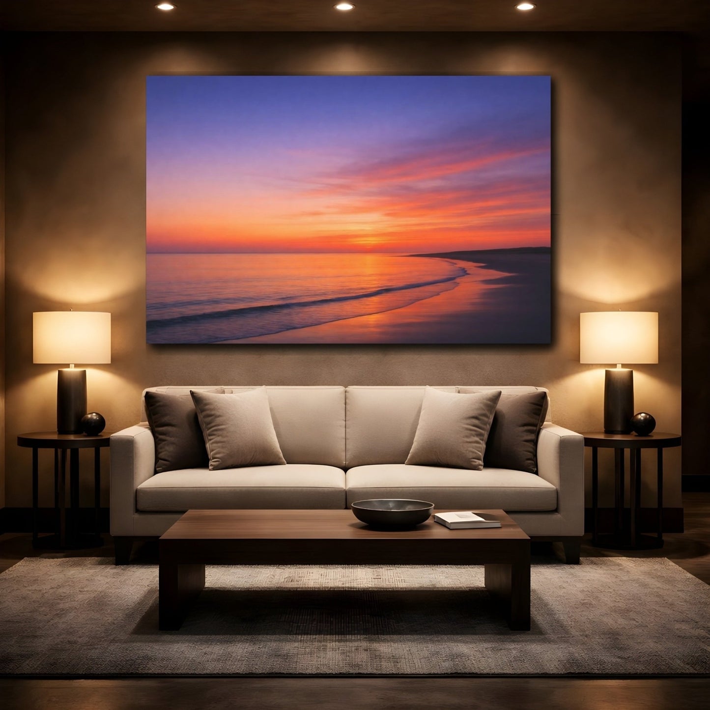 Nature Ocean Sunset Orange And Purple - Canvas Wall Art Print - YesArtYes