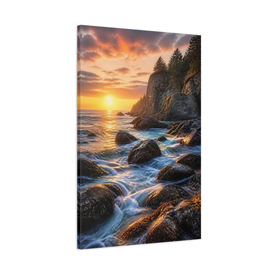 Nature Ocean Sunset Orange Blue Canvas Print – Living Room, Above Console Table - YesArtYes