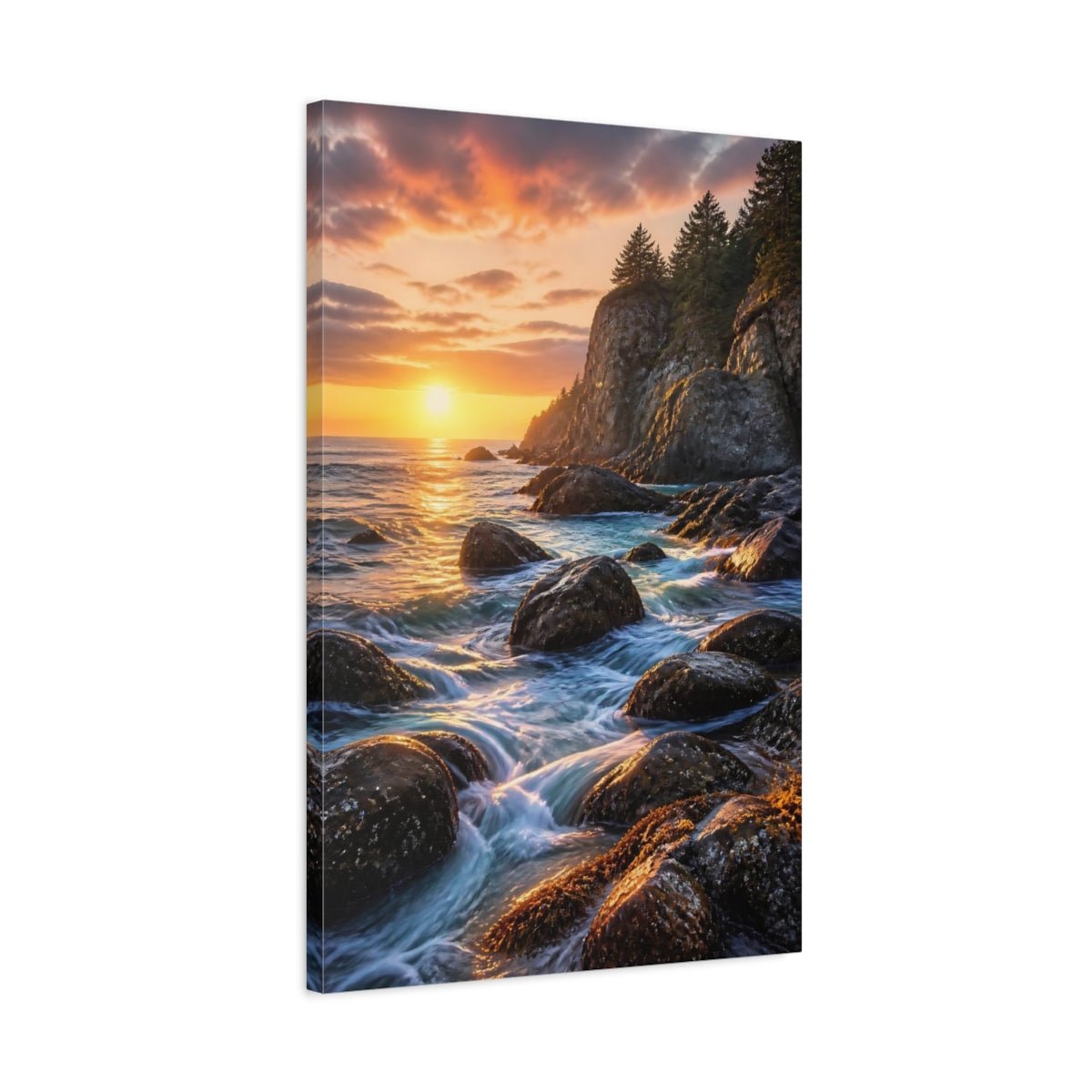 Nature Ocean Sunset Orange Blue Canvas Print – Living Room, Above Console Table - YesArtYes