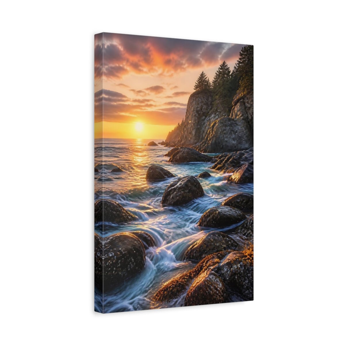 Nature Ocean Sunset Orange Blue Canvas Print – Living Room, Above Console Table - YesArtYes