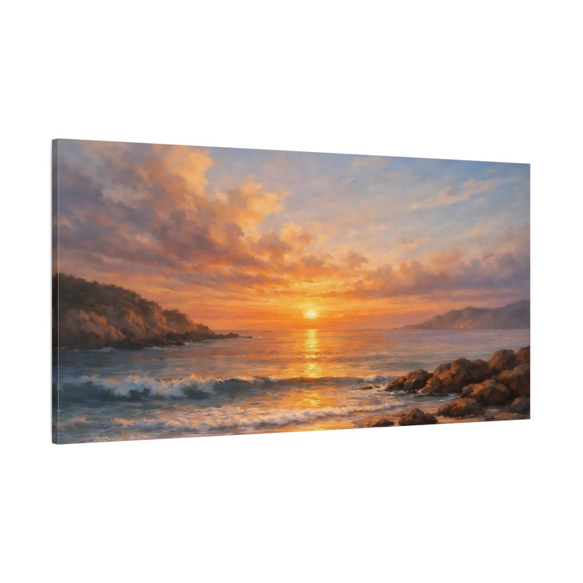 Nature Ocean Sunset Orange Blue - Canvas Wall Art Print - YesArtYes