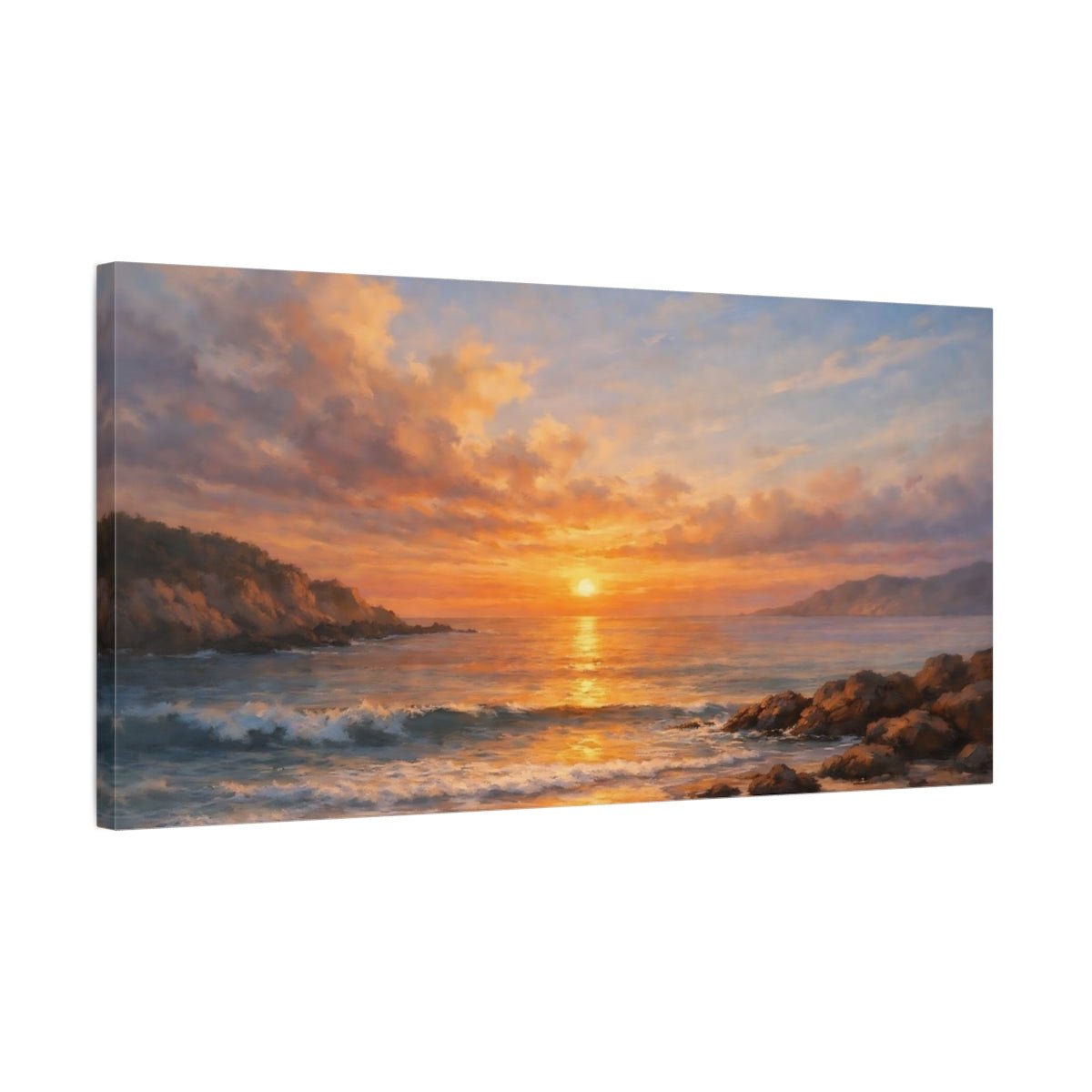 Nature Ocean Sunset Orange Blue - Canvas Wall Art Print - YesArtYes