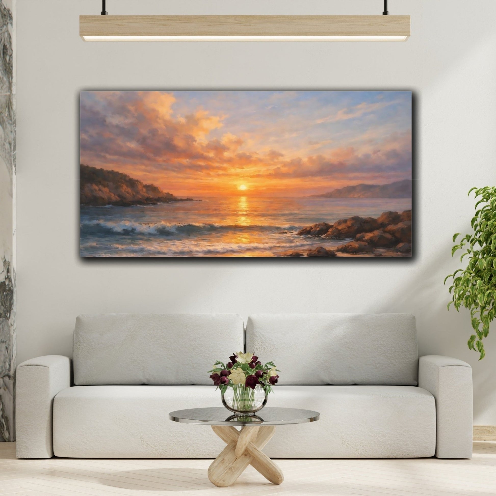Nature Ocean Sunset Orange Blue - Canvas Wall Art Print - YesArtYes