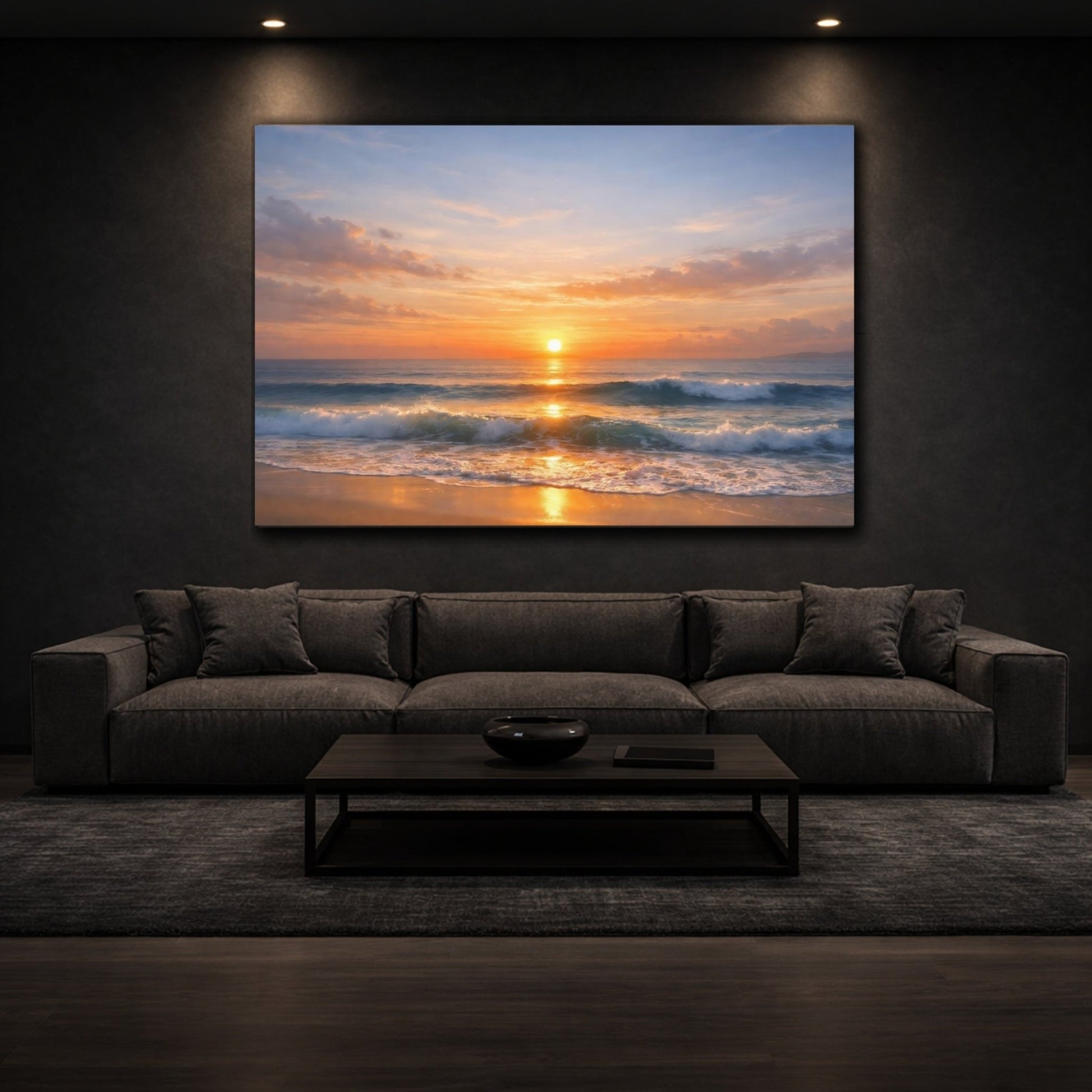 Nature Ocean Sunset Orange Blue - Canvas Wall Art Print - YesArtYes