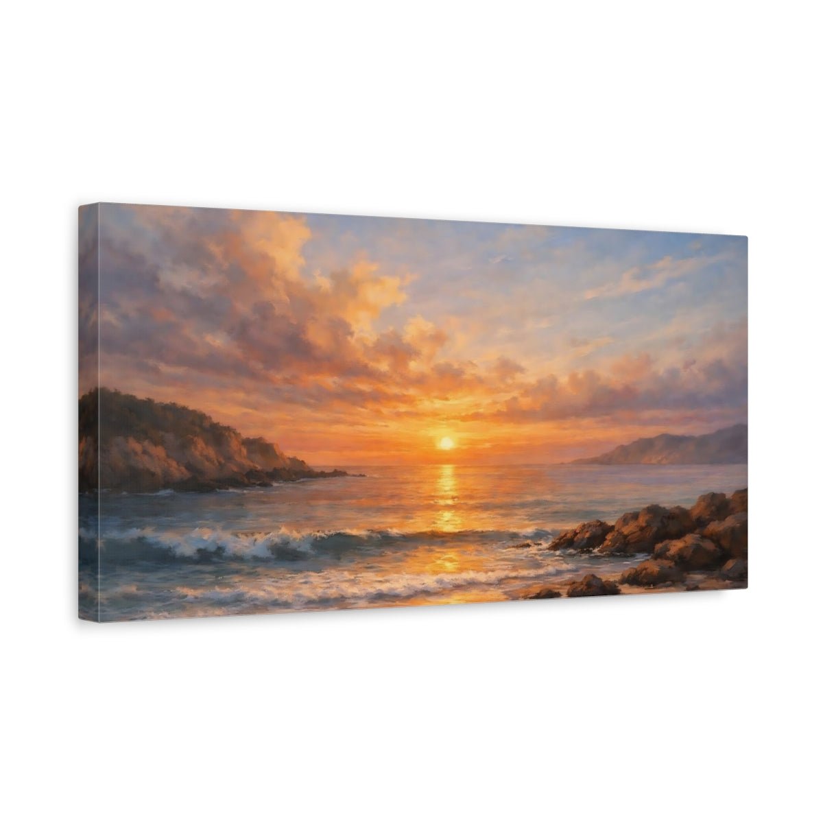 Nature Ocean Sunset Orange Blue - Canvas Wall Art Print - YesArtYes