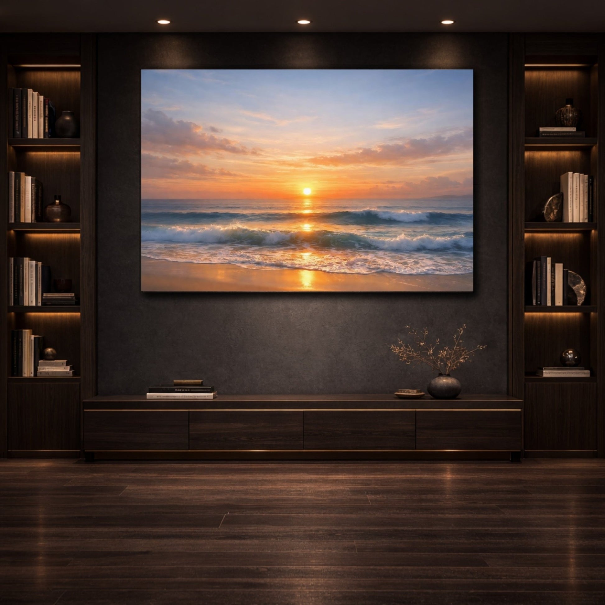 Nature Ocean Sunset Orange Blue - Canvas Wall Art Print - YesArtYes