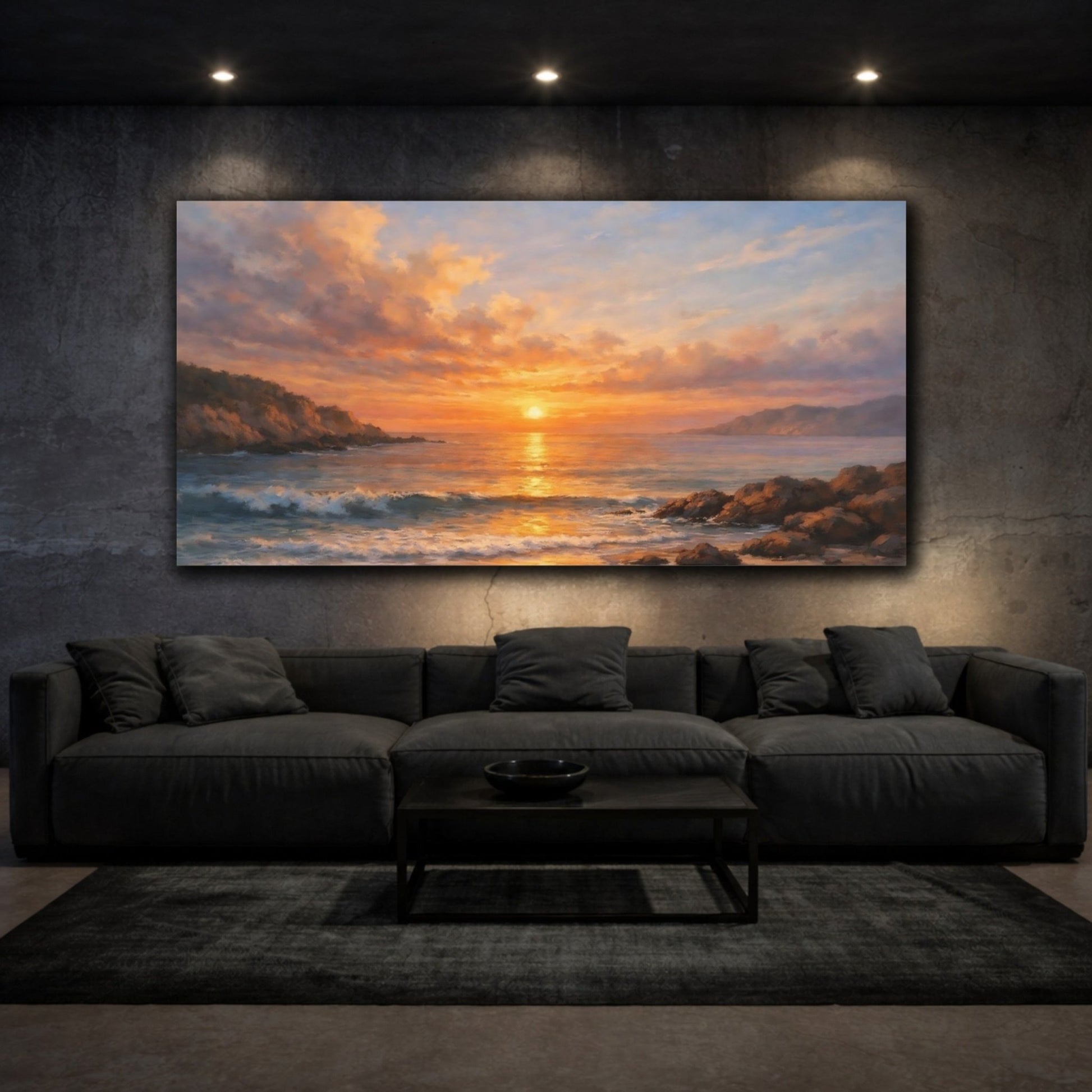 Nature Ocean Sunset Orange Blue - Canvas Wall Art Print - YesArtYes