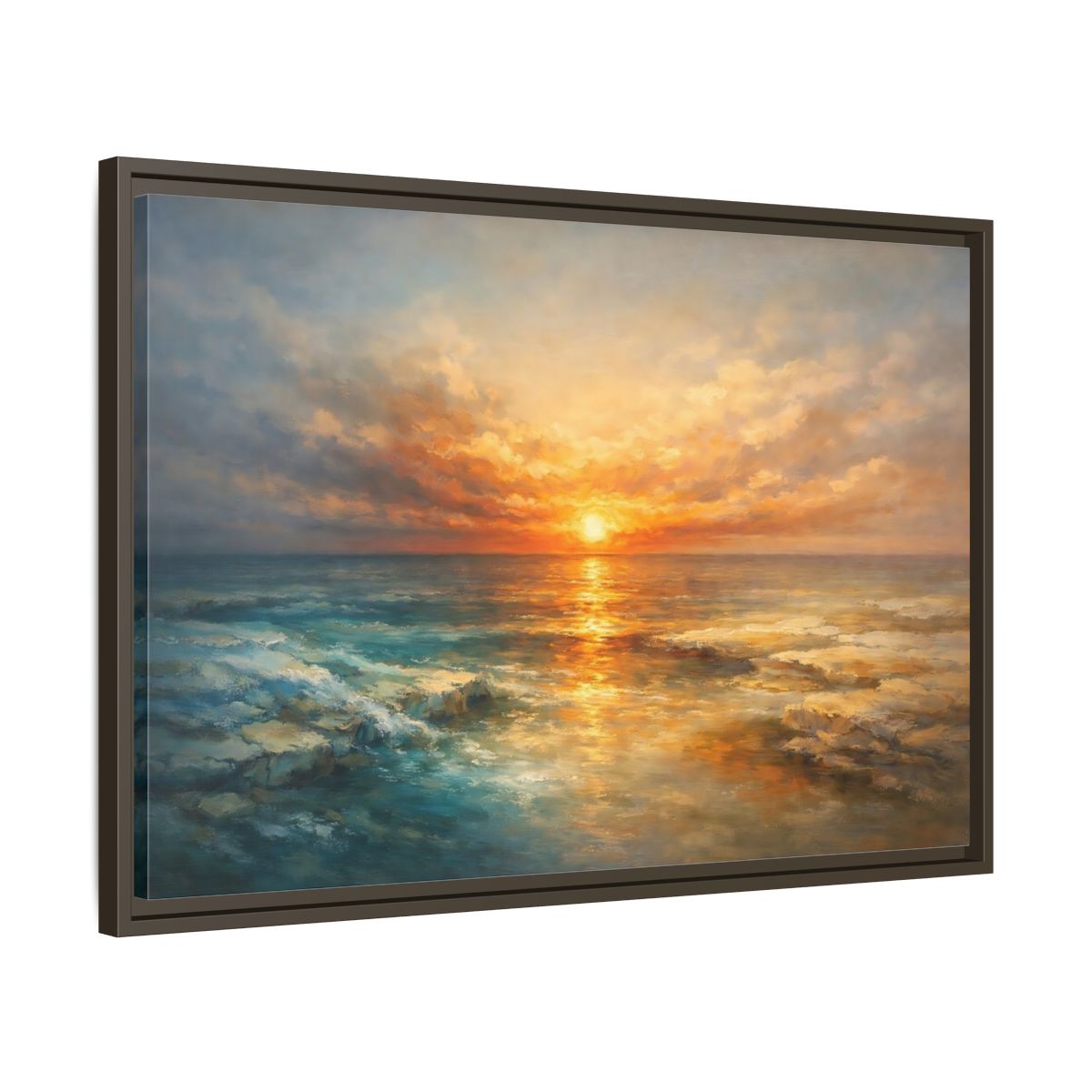 Side Mockup 11. Nature Ocean Sunset Orange Blue Sunset shown as stretched canvas wall art