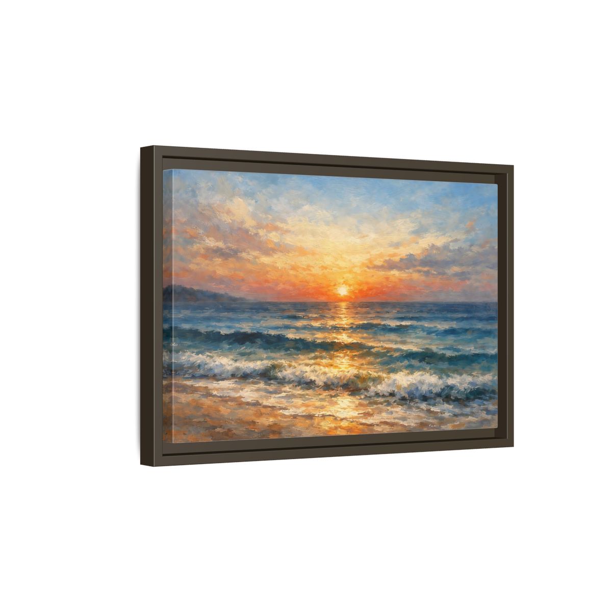 Side Mockup 5. Nature Ocean Sunset Orange Blue Ocean shown as stretched canvas wall art