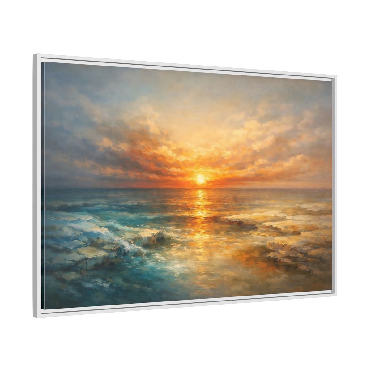 Side Mockup 7. Nature Ocean Sunset Orange Blue Sunset shown as stretched canvas wall art