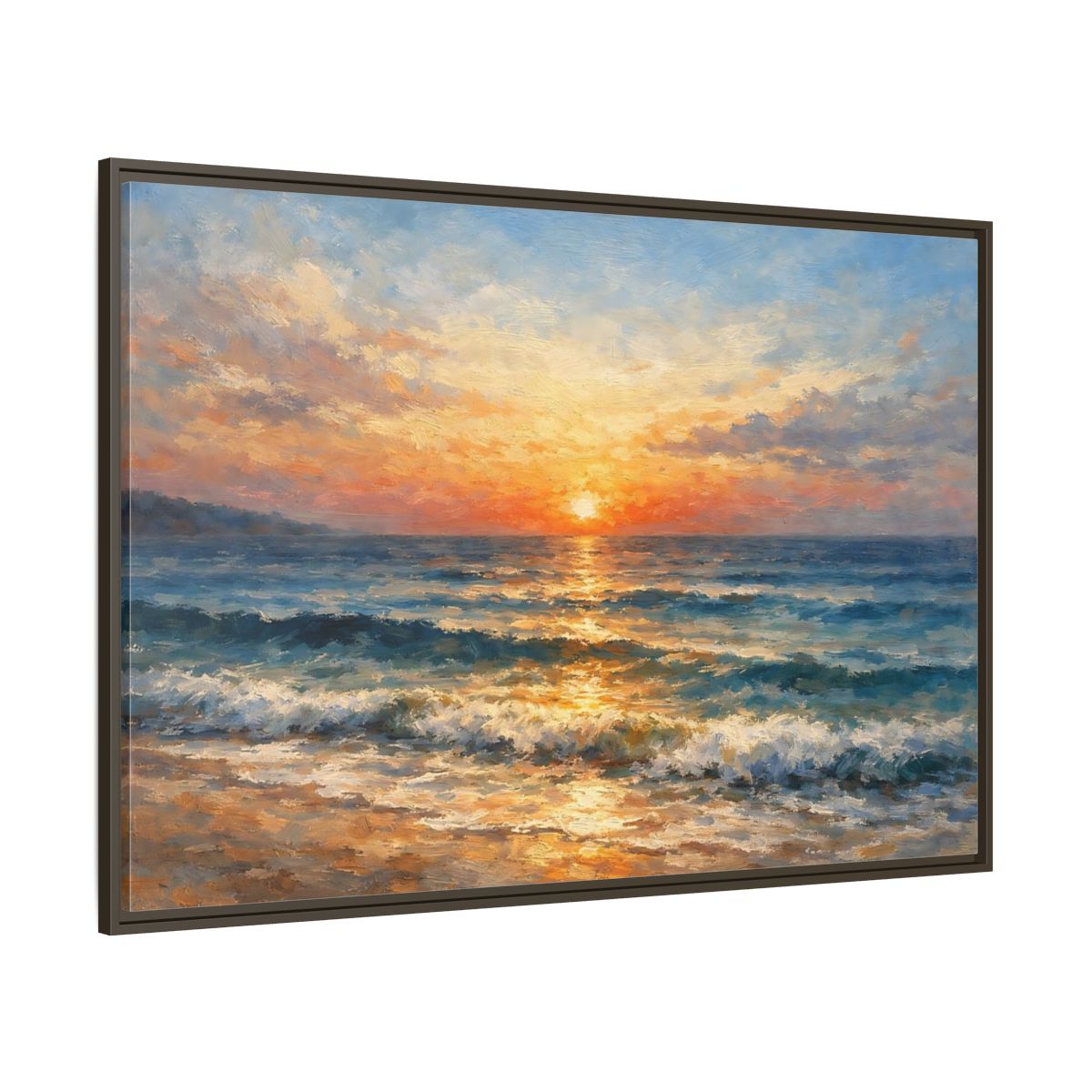 Main Mockup. Nature Ocean Sunset Orange Blue Ocean shown as stretched canvas wall art