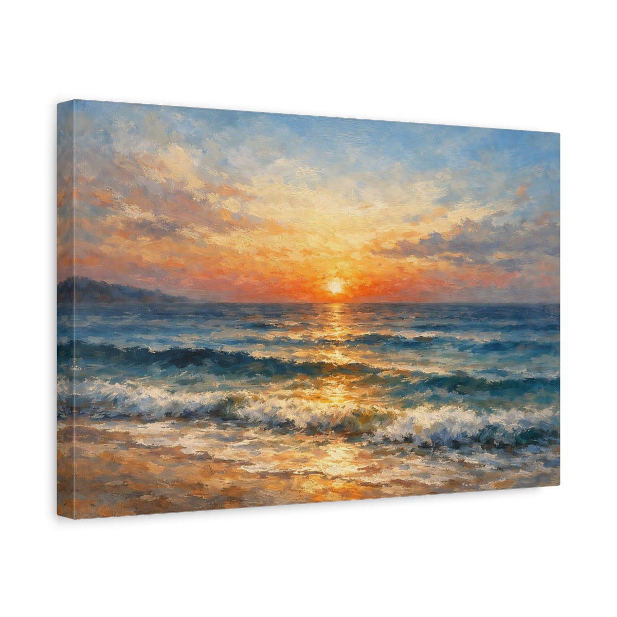 Side Mockup 4. Nature Ocean Sunset Orange Blue Seascape shown as stretched canvas wall art