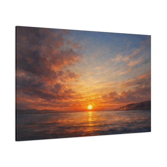 Main Mockup. Nature Ocean Sunset Orange Blue Sunset shown as stretched canvas wall art
