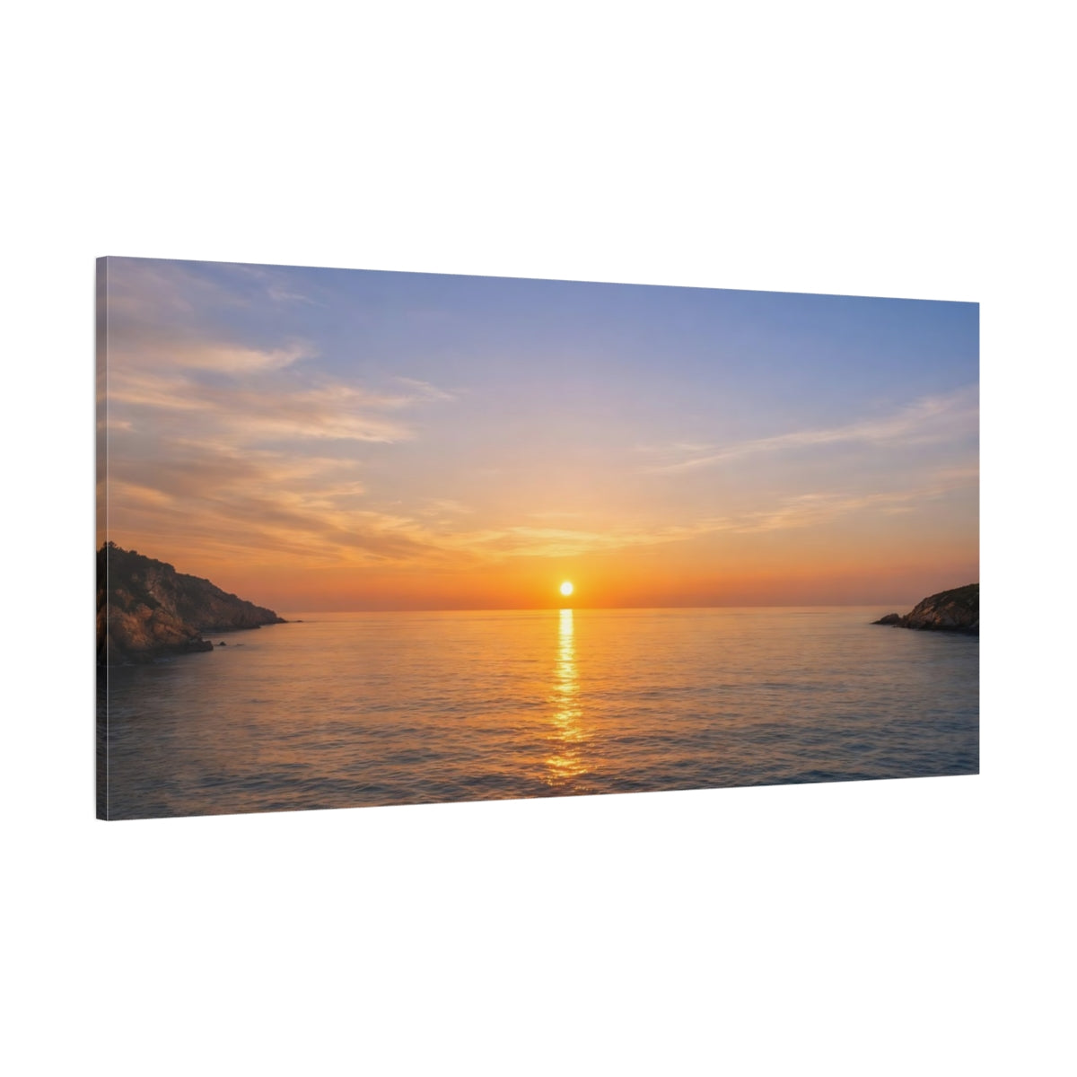Main Mockup. Nature Ocean Sunset Orange Blue Sunset shown as stretched canvas wall art