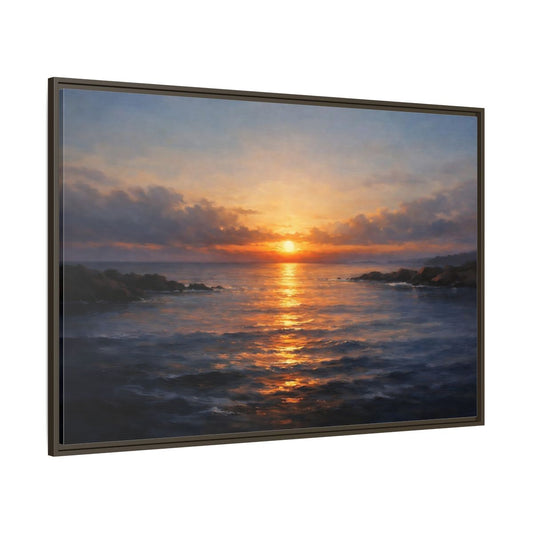 Main Mockup. Nature Ocean Sunset Orange Blue Sunset shown as stretched canvas wall art