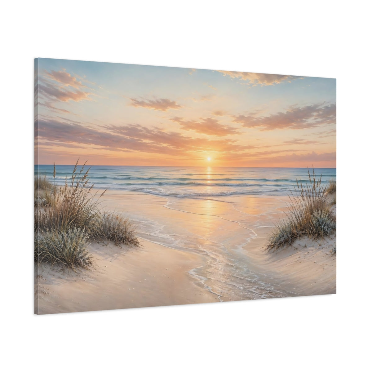 Side Mockup 1. Nature Ocean Sunset Orange Sunset shown as stretched canvas wall art