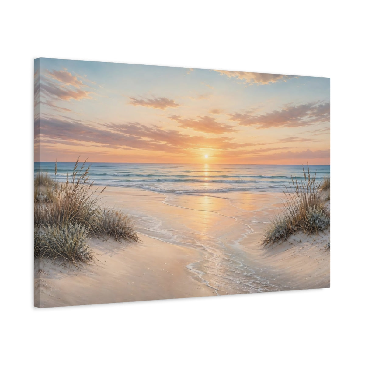 Side Mockup 2. Nature Ocean Sunset Orange Sunset shown as stretched canvas wall art
