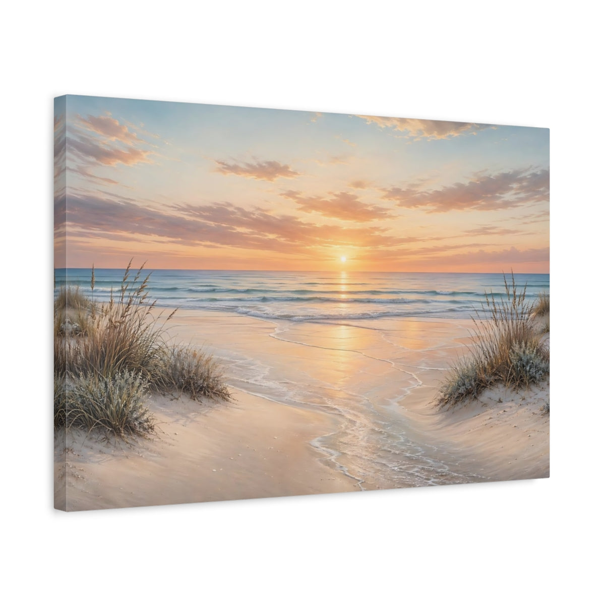 Side Mockup 3. Nature Ocean Sunset Orange Sunset shown as stretched canvas wall art