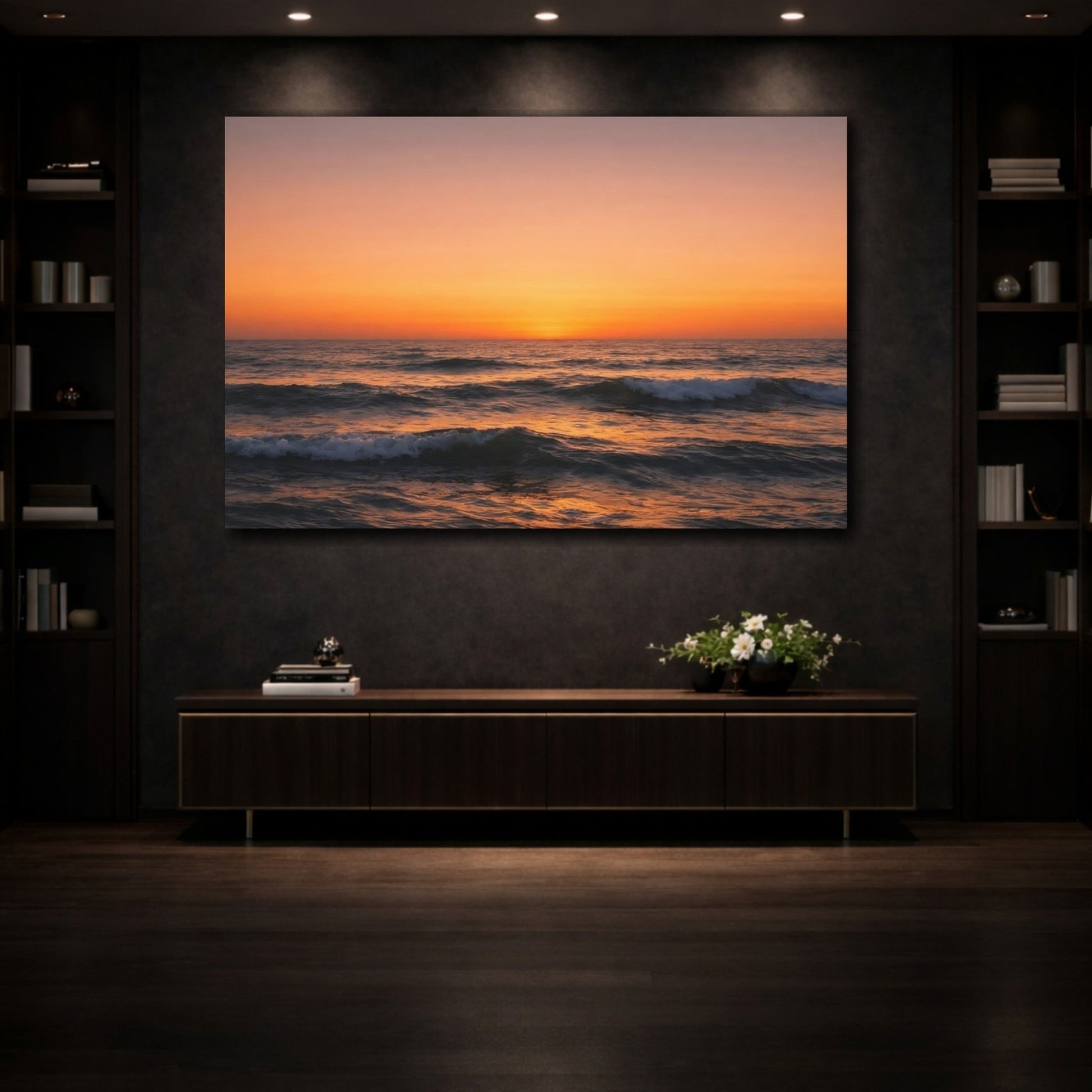 Nature Ocean Sunset Orange - Canvas Wall Art Print - YesArtYes