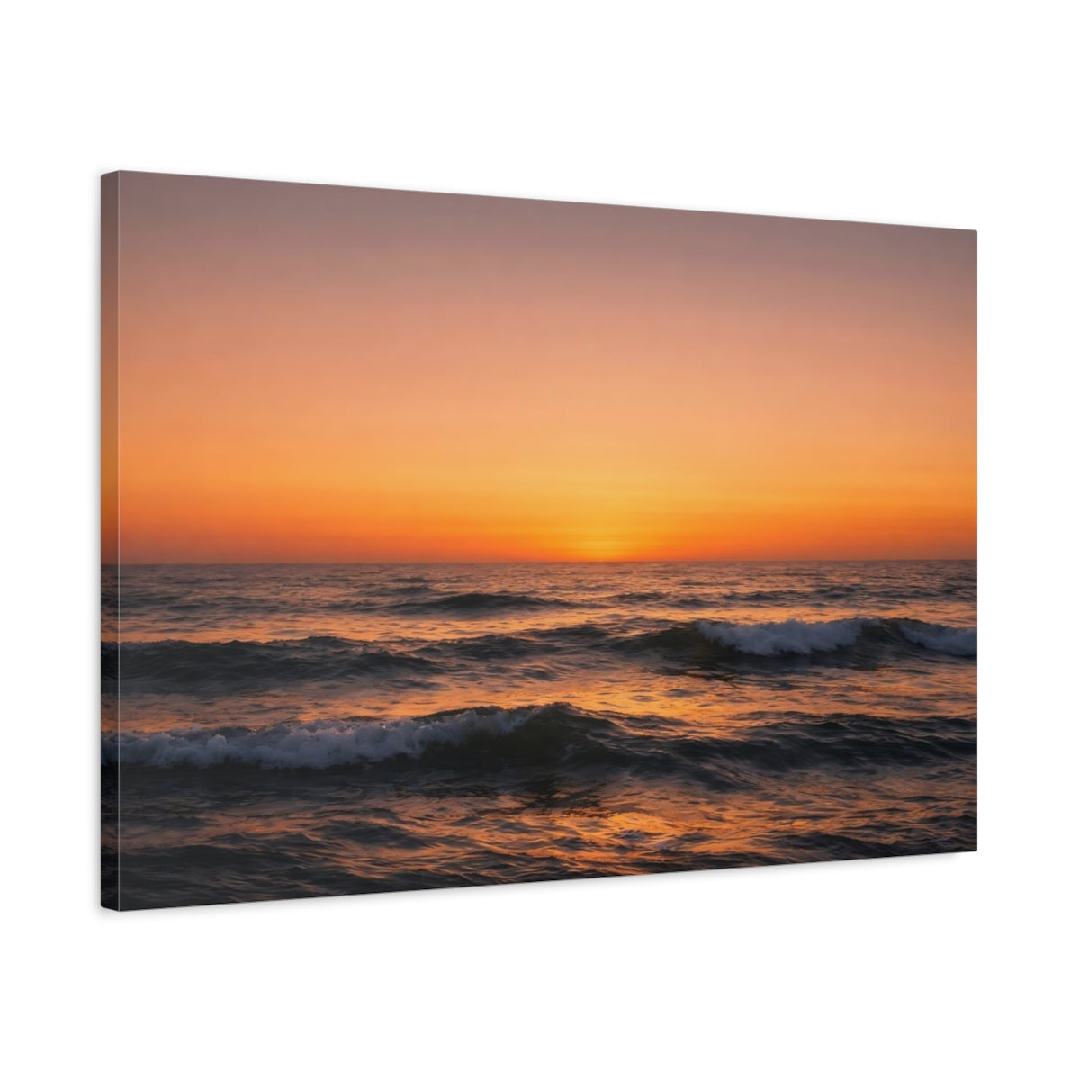 Side Mockup 2. Nature Ocean Sunset Orange Sunset shown as stretched canvas wall art