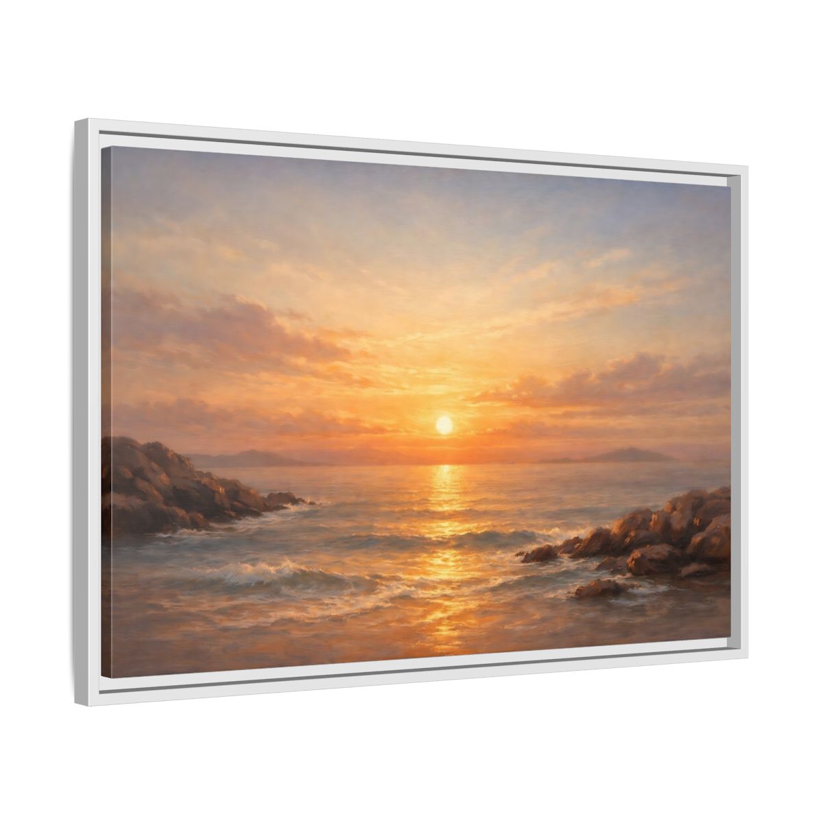 Side Mockup 10. Nature Ocean Sunset Orange Sunset shown as stretched canvas wall art