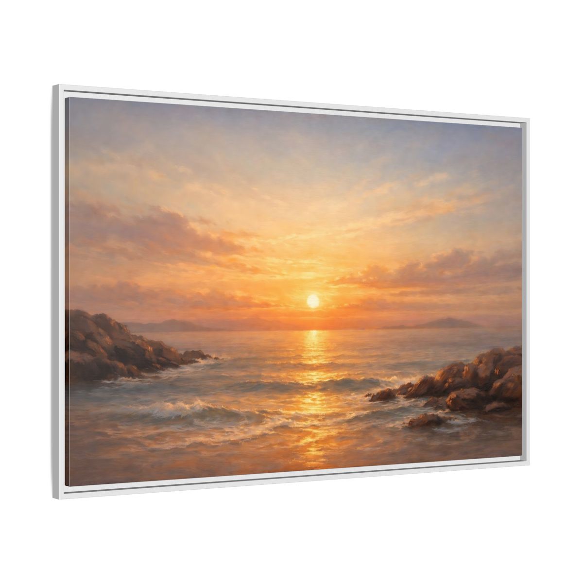 Side Mockup 7. Nature Ocean Sunset Orange Sunset shown as stretched canvas wall art
