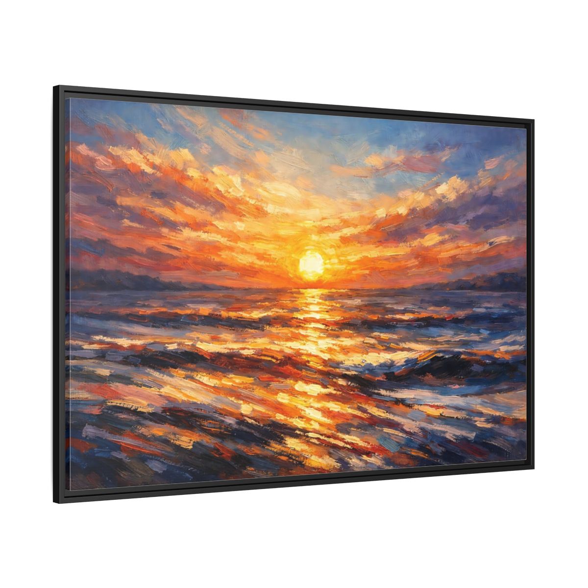 Side Mockup 12. Nature Ocean Sunset Orange Sunset shown as stretched canvas wall art